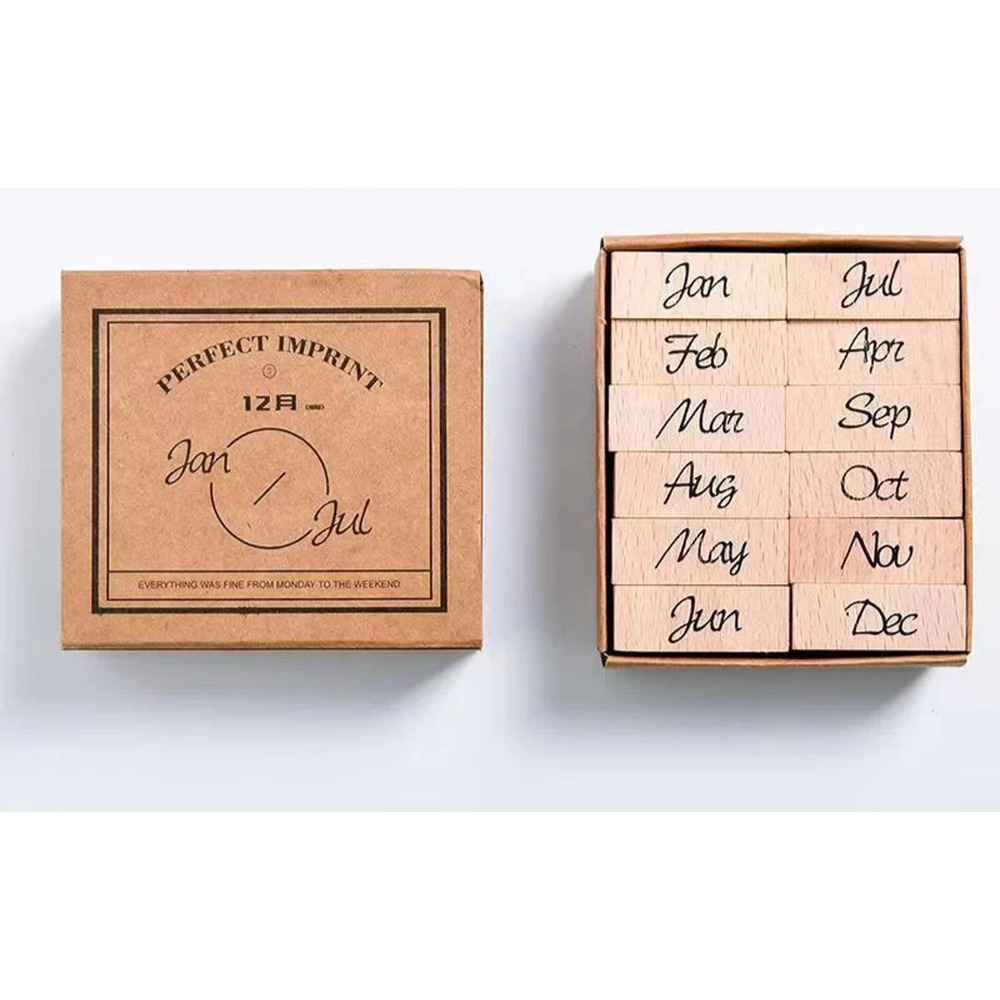 Perfect Imprint Wooden Stamp Set Months Jan-Dec Journaling Scrapbooking New